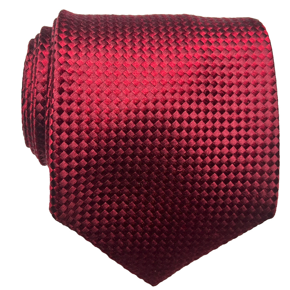 The Custom Shop Shirtmakers Mens Woven Silk Tie Geometric Check Burgundy Necktie